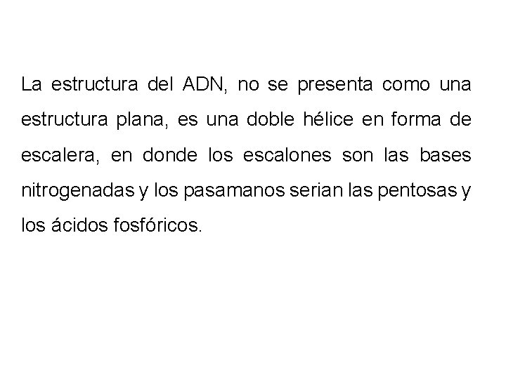 La estructura del ADN, no se presenta como una estructura plana, es una doble