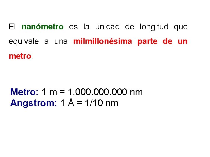 El nanómetro es la unidad de longitud que equivale a una milmillonésima parte de