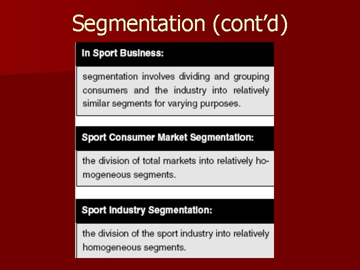 Segmentation (cont’d) 