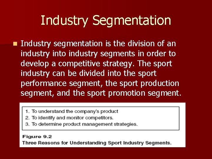 Industry Segmentation n Industry segmentation is the division of an industry into industry segments