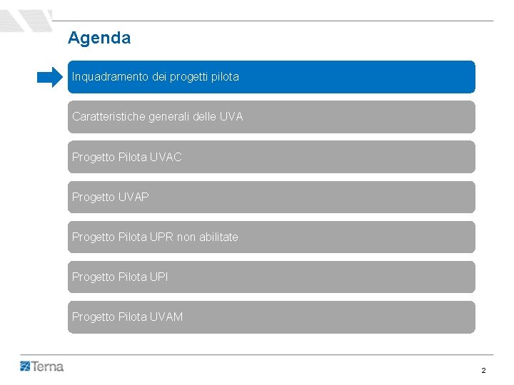 Agenda Inquadramento dei progetti pilota Caratteristiche generali delle UVA Progetto Pilota UVAC Progetto UVAP Agenda Inquadramento dei progetti pilota Caratteristiche generali delle UVA Progetto Pilota UVAC Progetto UVAP