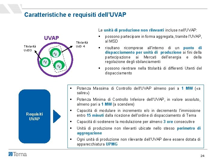 Caratteristiche e requisiti dell’UVAP Le unità di produzione non rilevanti incluse nell’UVAP: UVAP Titolarità Caratteristiche e requisiti dell’UVAP Le unità di produzione non rilevanti incluse nell’UVAP: UVAP Titolarità