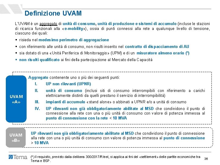 Definizione UVAM L’UVAM è un aggregato di unità di consumo, unità di produzione e Definizione UVAM L’UVAM è un aggregato di unità di consumo, unità di produzione e