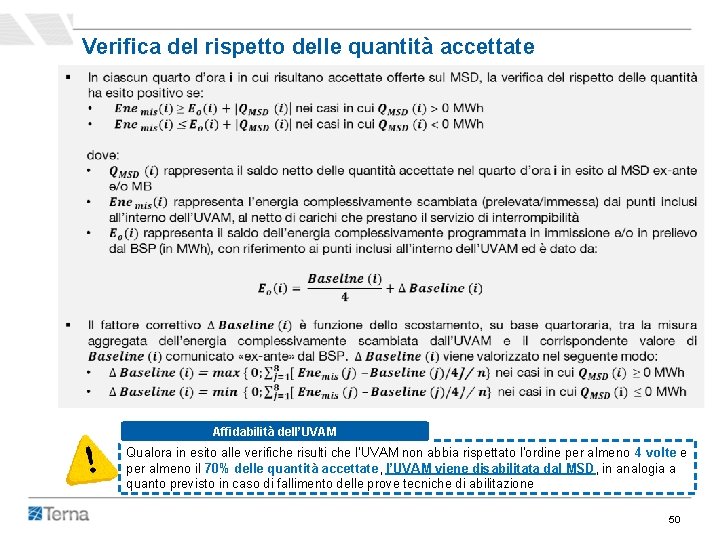 Verifica del rispetto delle quantità accettate Affidabilità dell’UVAM Qualora in esito alle verifiche risulti Verifica del rispetto delle quantità accettate Affidabilità dell’UVAM Qualora in esito alle verifiche risulti