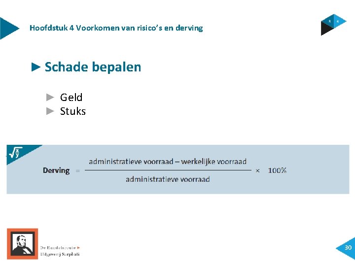 Hoofdstuk 4 Voorkomen van risico’s en derving ► Schade bepalen ► Geld ► Stuks