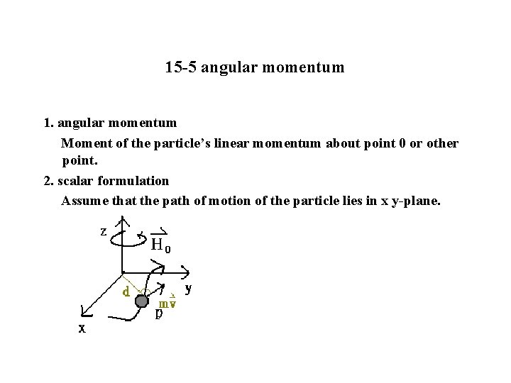 15 -5 angular momentum 1. angular momentum Moment of the particle’s linear momentum about