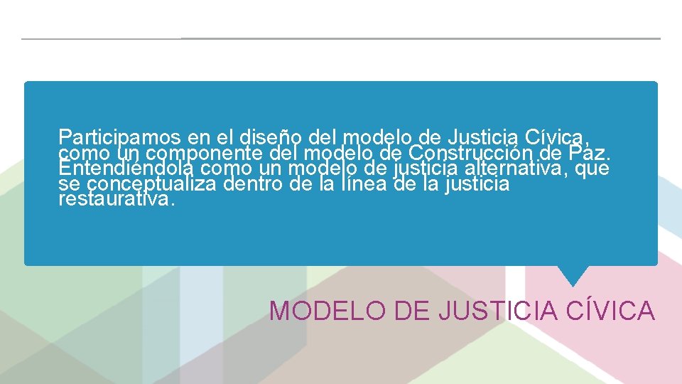Participamos en el diseño del modelo de Justicia Cívica, como un componente del modelo