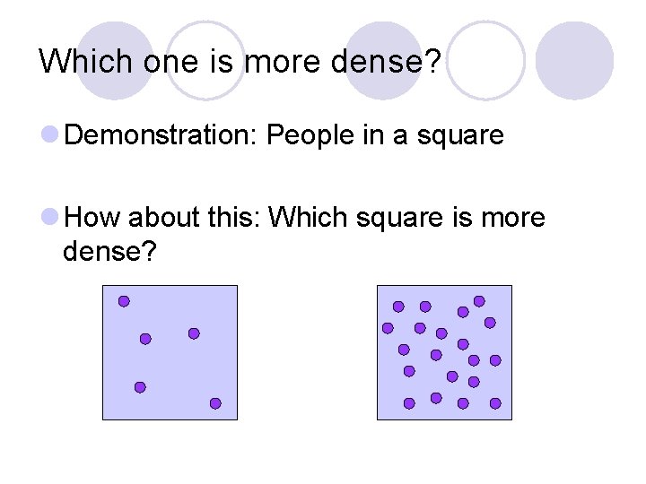 Which one is more dense? l Demonstration: People in a square l How about