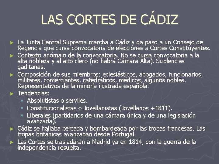 LAS CORTES DE CÁDIZ ► ► ► La Junta Central Suprema marcha a Cádiz