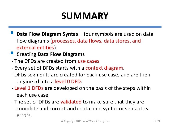 SUMMARY § Data Flow Diagram Syntax – four symbols are used on data flow