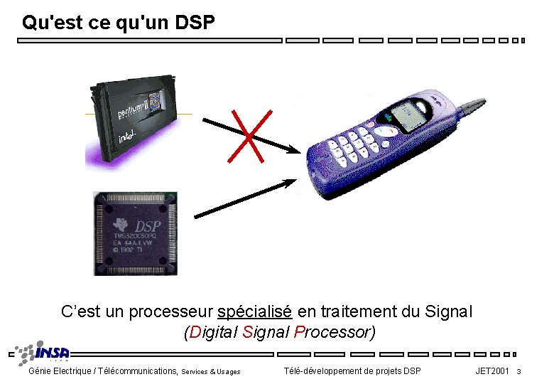Qu'est ce qu'un DSP C’est un processeur spécialisé en traitement du Signal (Digital Signal