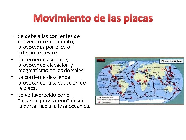 Movimiento de las placas • Se debe a las corrientes de convección en el Movimiento de las placas • Se debe a las corrientes de convección en el
