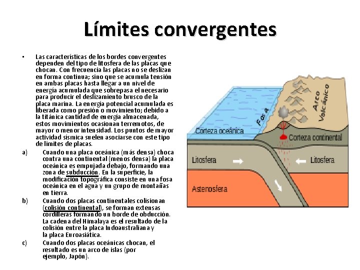 Límites convergentes • a) b) c) Las características de los bordes convergentes dependen del Límites convergentes • a) b) c) Las características de los bordes convergentes dependen del