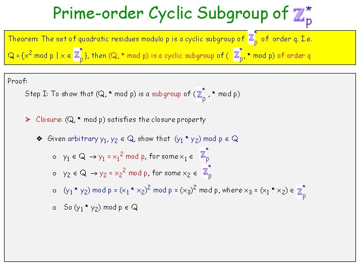 Prime-order Cyclic Subgroup of Theorem: The set of quadratic residues modulo p is a