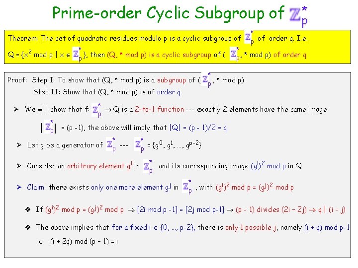 Prime-order Cyclic Subgroup of Theorem: The set of quadratic residues modulo p is a