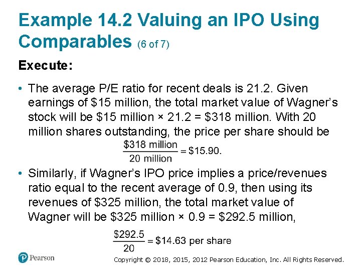 Example 14. 2 Valuing an IPO Using Comparables (6 of 7) Execute: • The