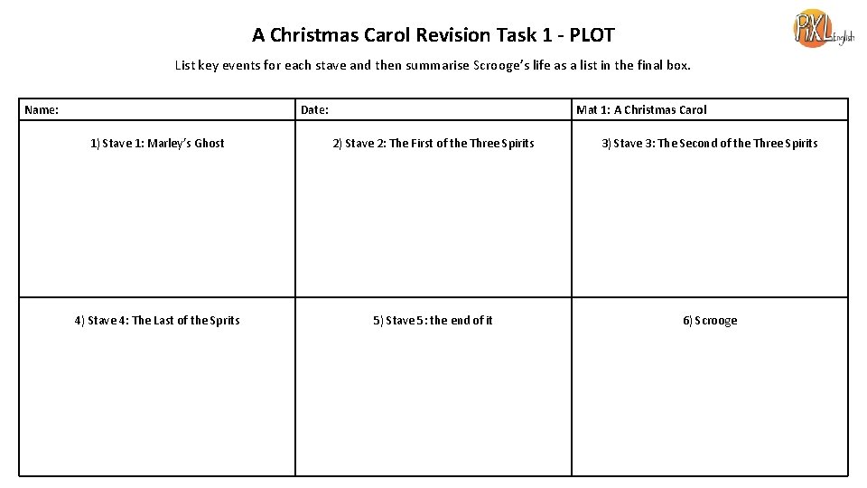 A Christmas Carol Revision Task 1 - PLOT List key events for each stave