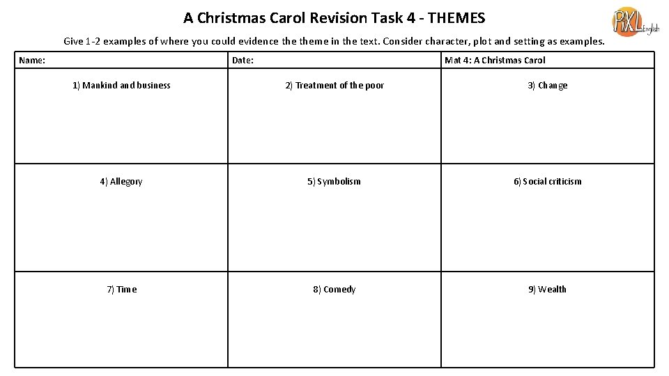 A Christmas Carol Revision Task 4 - THEMES Give 1 -2 examples of where