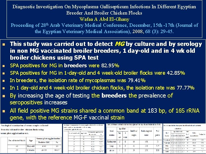 Diagnostic Investigation On Mycoplasma Gallisepticum Infections In Different Egyptian Breeder And Broiler Chicken Flocks Diagnostic Investigation On Mycoplasma Gallisepticum Infections In Different Egyptian Breeder And Broiler Chicken Flocks