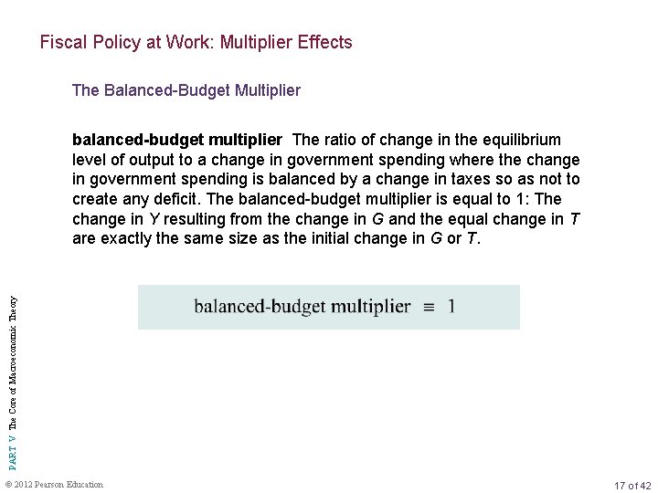 Fiscal Policy at Work: Multiplier Effects The Balanced-Budget Multiplier PART V The Core of