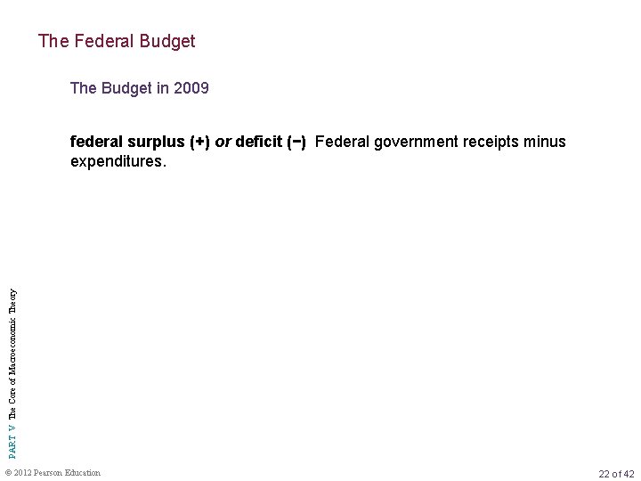 The Federal Budget The Budget in 2009 PART V The Core of Macroeconomic Theory