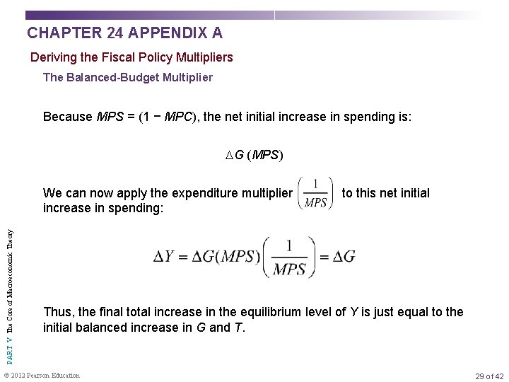 CHAPTER 24 APPENDIX A Deriving the Fiscal Policy Multipliers The Balanced-Budget Multiplier Because MPS
