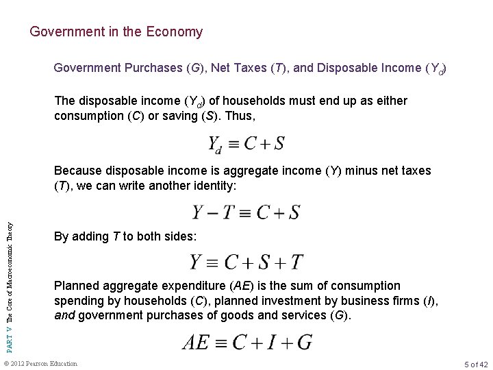Government in the Economy Government Purchases (G), Net Taxes (T), and Disposable Income (Yd)