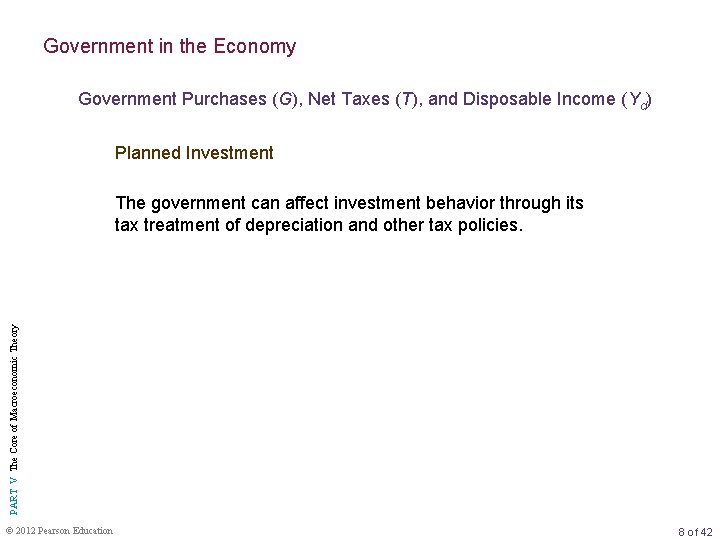 Government in the Economy Government Purchases (G), Net Taxes (T), and Disposable Income (Yd)