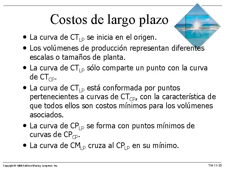 Costos de largo plazo • La curva de CTLP se inicia en el origen.