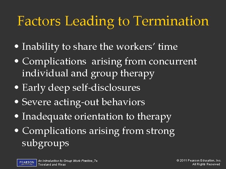 Factors Leading to Termination • Inability to share the workers’ time • Complications arising