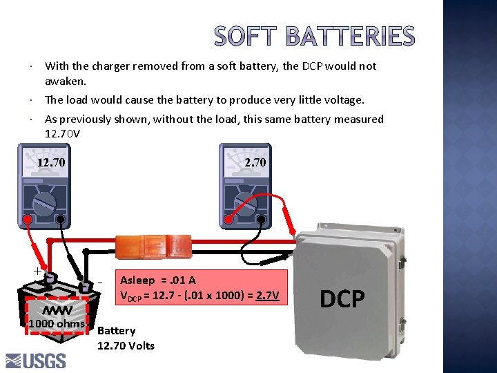 With the charger removed from a soft battery, the DCP would not awaken. With the charger removed from a soft battery, the DCP would not awaken.