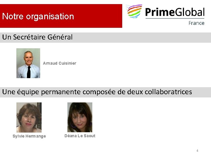 Notre organisation Un Secrétaire Général Arnaud Cuisinier Une équipe permanente composée de deux collaboratrices Notre organisation Un Secrétaire Général Arnaud Cuisinier Une équipe permanente composée de deux collaboratrices