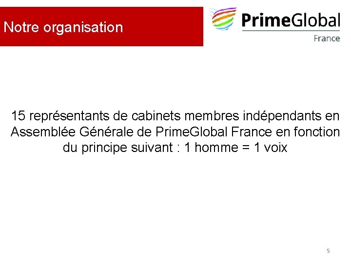 Notre organisation 15 représentants de cabinets membres indépendants en Assemblée Générale de Prime. Global Notre organisation 15 représentants de cabinets membres indépendants en Assemblée Générale de Prime. Global