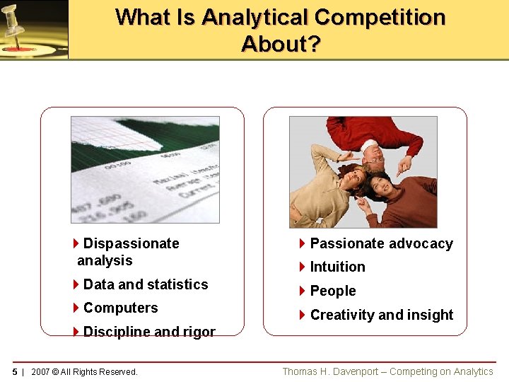 What Is Analytical Competition About? 4 Dispassionate analysis 4 Data and statistics 4 Computers