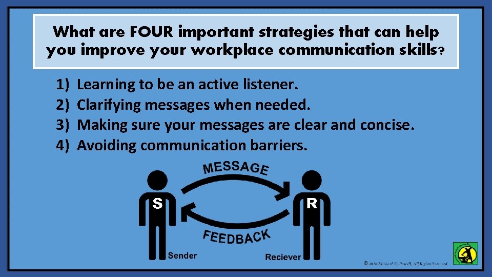 What are FOUR important strategies that can help you improve your workplace communication skills?