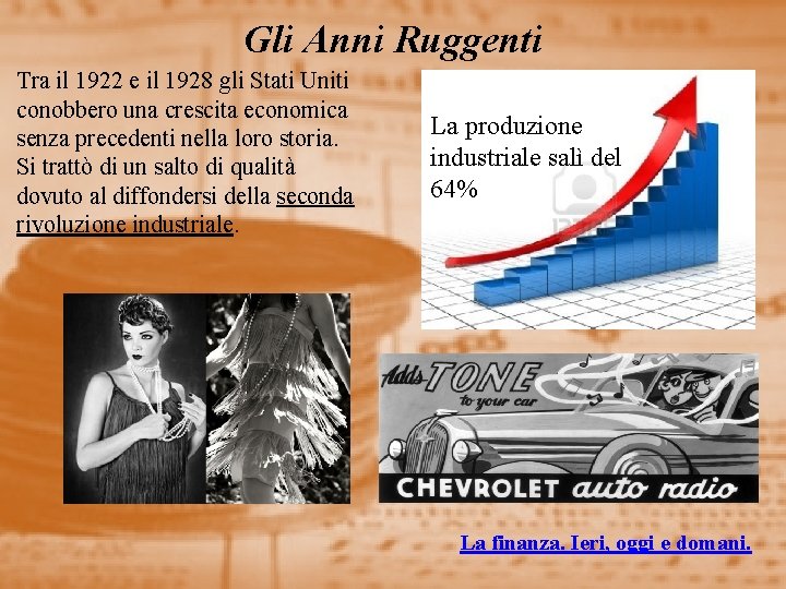 Gli Anni Ruggenti Tra il 1922 e il 1928 gli Stati Uniti conobbero una