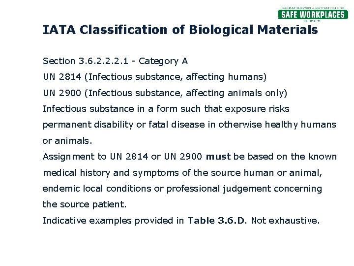 IATA Classification of Biological Materials Section 3. 6. 2. 2. 2. 1 - Category