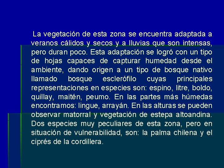  La vegetación de esta zona se encuentra adaptada a veranos cálidos y secos