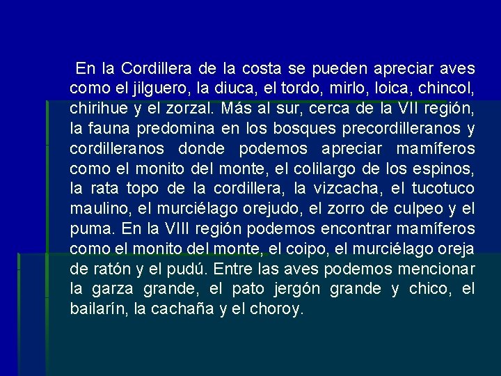  En la Cordillera de la costa se pueden apreciar aves como el jilguero,