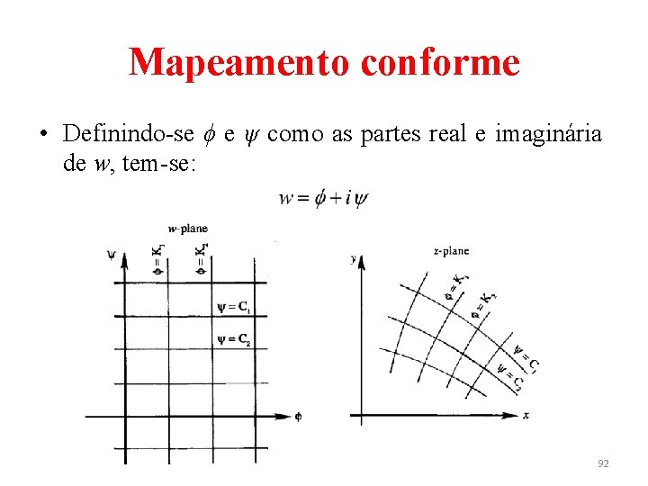 Mapeamento conforme • Definindo-se ϕ e ψ como as partes real e imaginária de