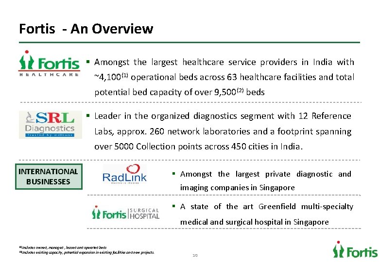 Fortis - An Overview § Amongst the largest healthcare service providers in India with