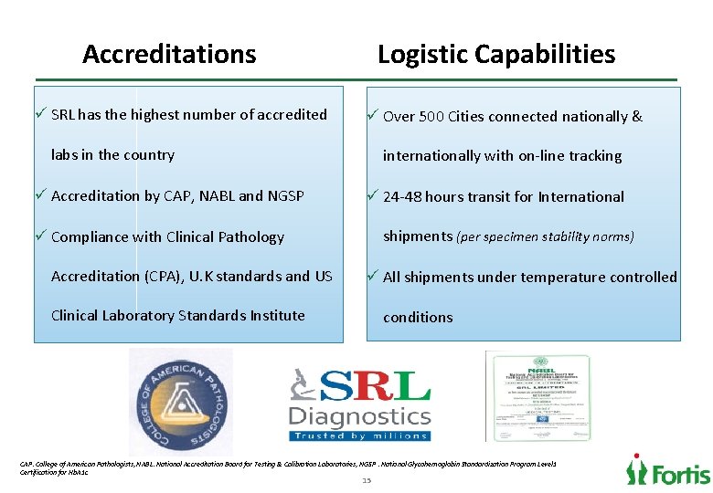 Accreditations ü SRL has the highest number of accredited Logistic Capabilities ü Over 500