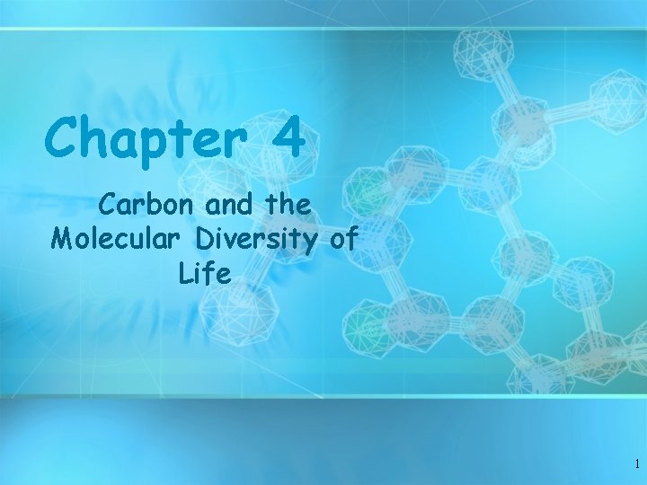 Chapter 4 Carbon and the Molecular Diversity of Life 1 