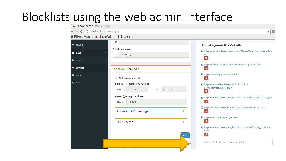 Blocklists using the web admin interface 