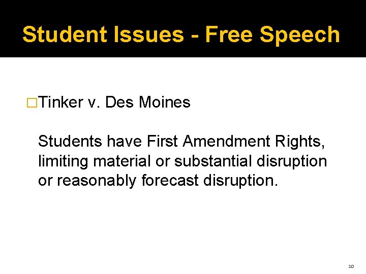 Student Issues - Free Speech �Tinker v. Des Moines Students have First Amendment Rights,