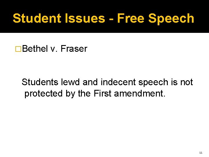 Student Issues - Free Speech �Bethel v. Fraser Students lewd and indecent speech is