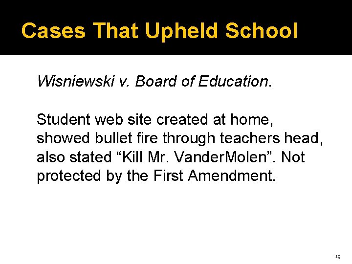 Cases That Upheld School Wisniewski v. Board of Education. Student web site created at