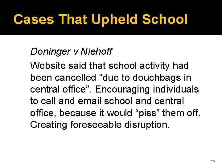Cases That Upheld School Doninger v Niehoff Website said that school activity had been
