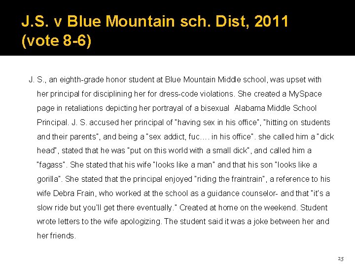 J. S. v Blue Mountain sch. Dist, 2011 (vote 8 -6) J. S. ,