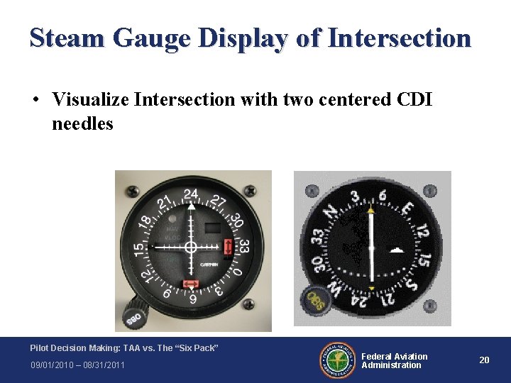 Steam Gauge Display of Intersection • Visualize Intersection with two centered CDI needles Pilot Steam Gauge Display of Intersection • Visualize Intersection with two centered CDI needles Pilot